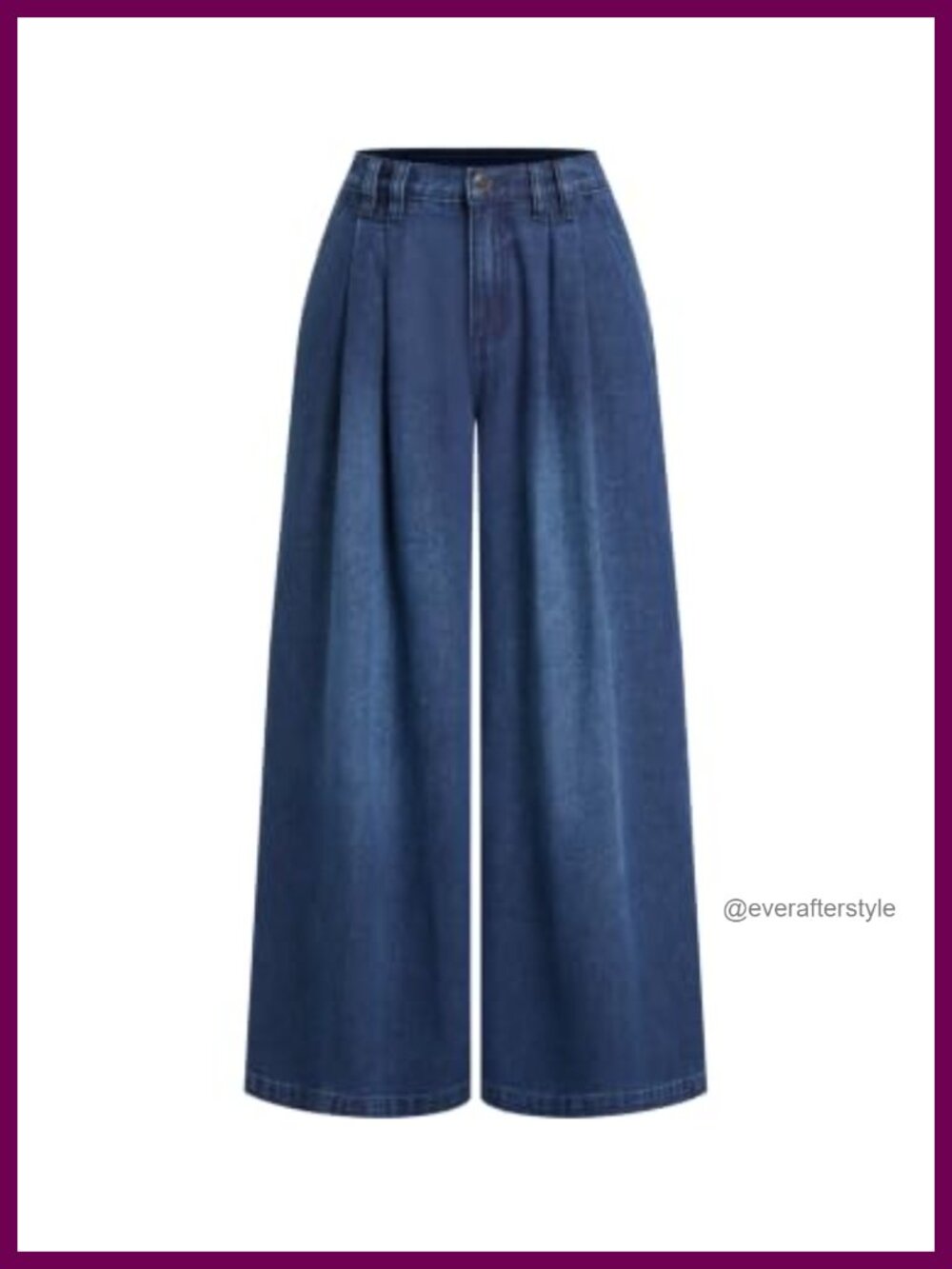 Pleated Wide Leg Jeans Mid Rise Pull On Denim Pants